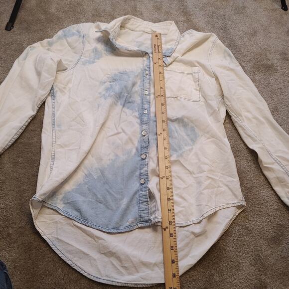 Aeropostale Size Large White Blue Button Up Top Blouse Long Sleeve Soft Comfy - Picture 3 of 11
